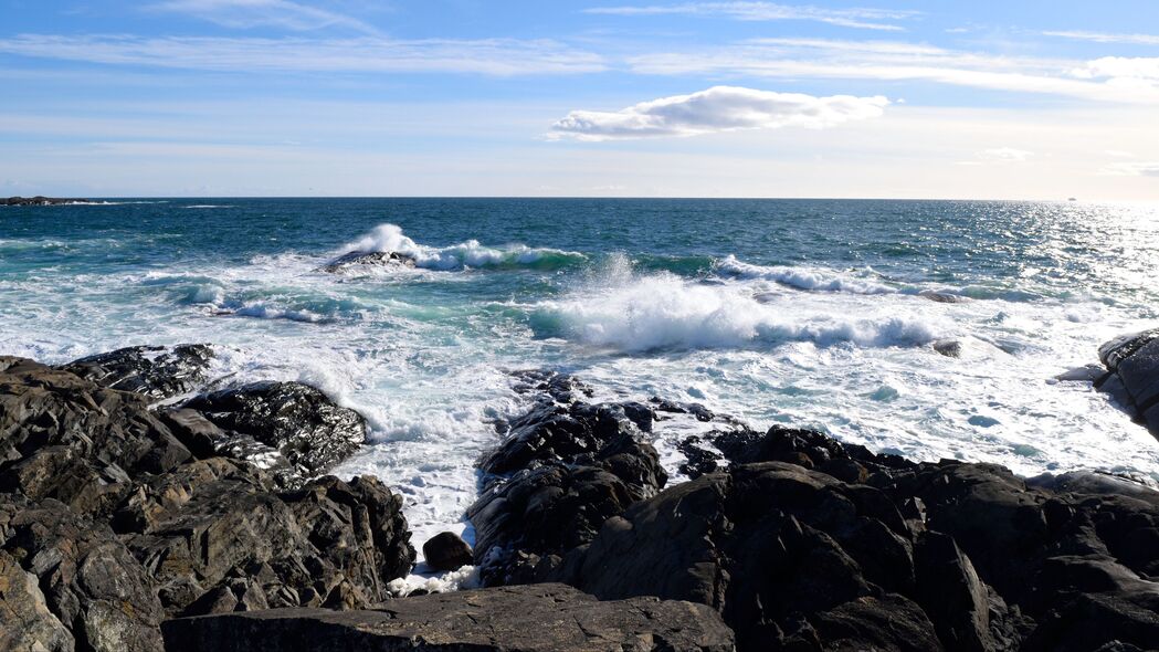 海岸 岩石 大海 海浪 地平线 4k壁纸 3840x2160