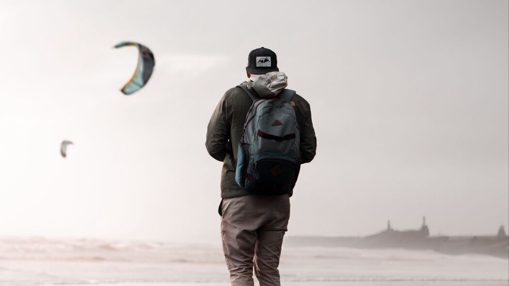 男人 孤独 孤独 风格 滑翔伞 海岸 4k壁纸 3840x2160