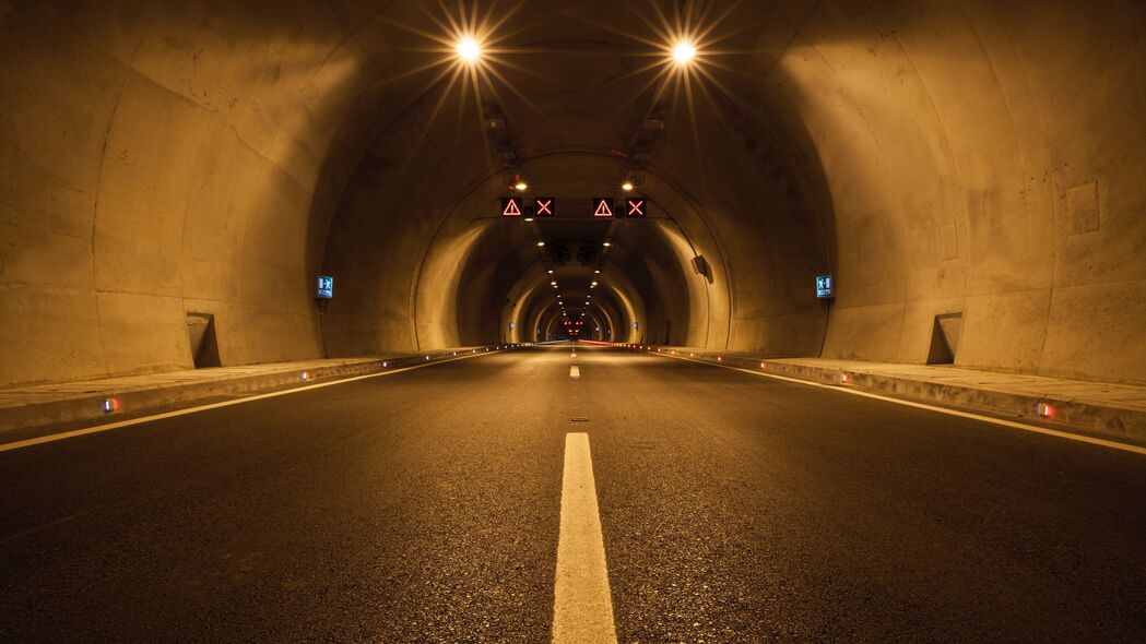隧道 道路 标记 照明 深色 4k壁纸 3840x2160