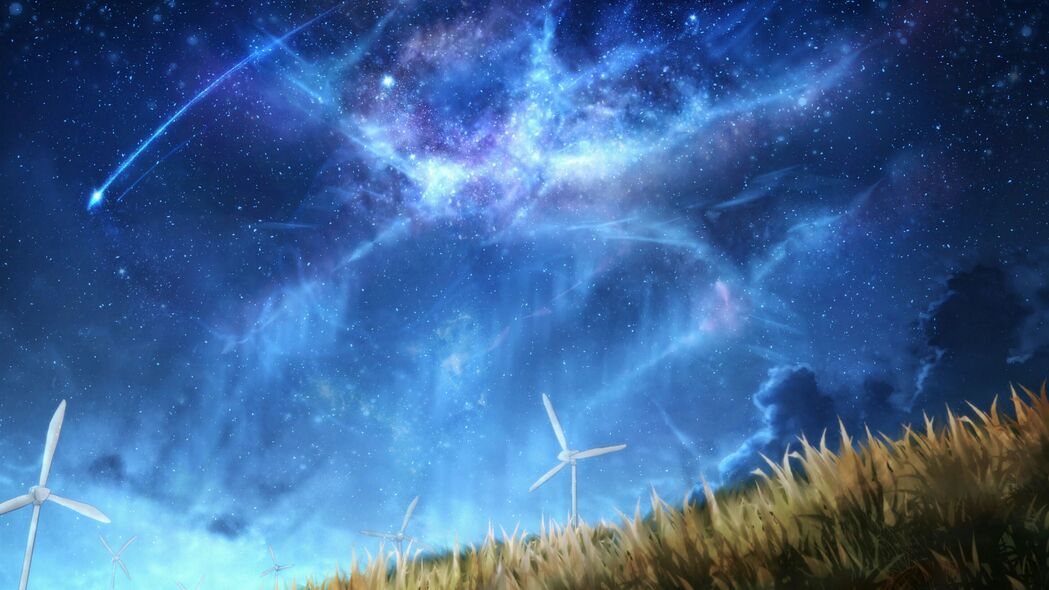 风力涡轮机 星云 星空 太空 艺术 4k壁纸 3840x2160