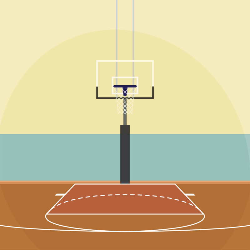 扁平手绘卡通篮球赛激情球场背景素材
