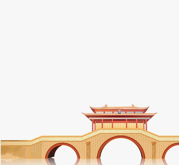 中国风拱桥阁楼元素