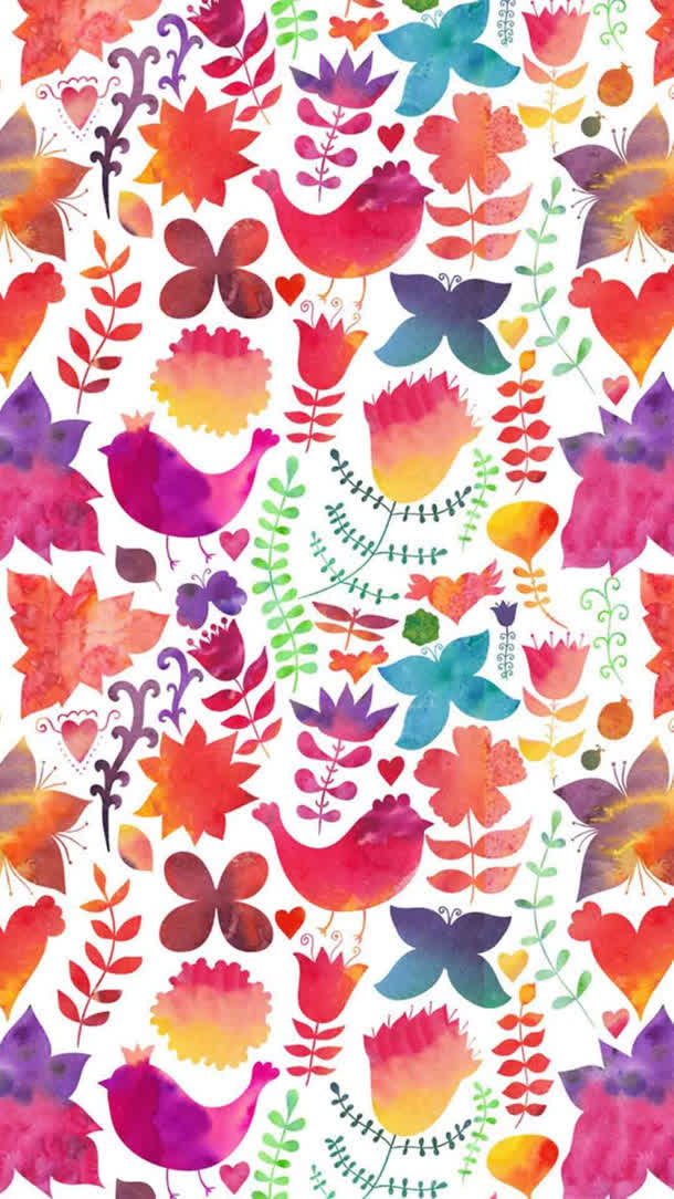 彩色抽象插画花朵小鸟海报背景