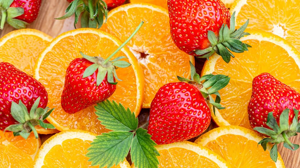 草莓 橙子 水果 浆果 切片 4k壁纸 3840x2160