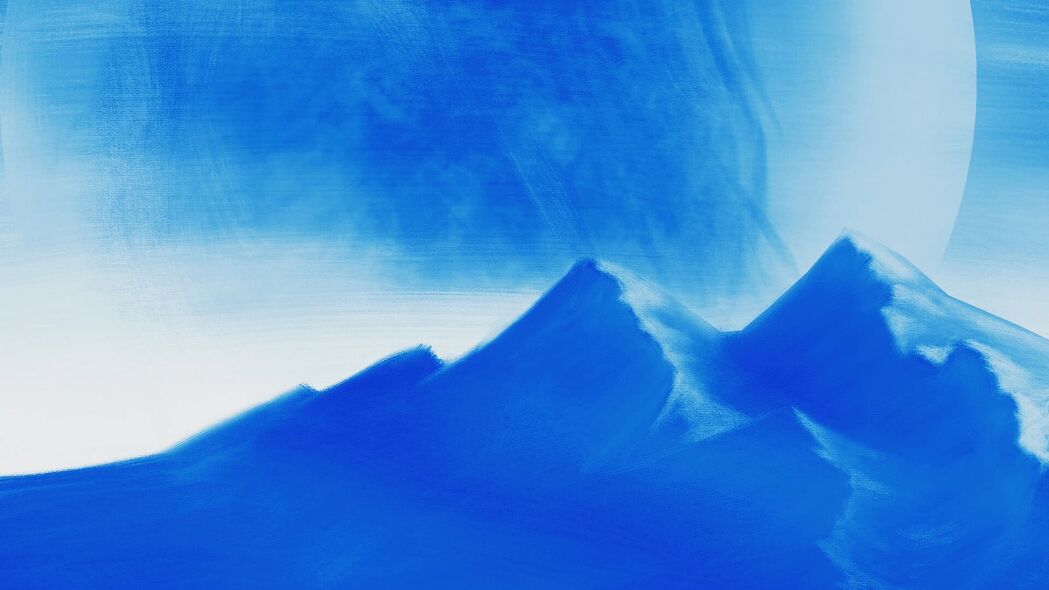山脉 月亮 画布 蓝色 艺术 4k壁纸 3840x2160