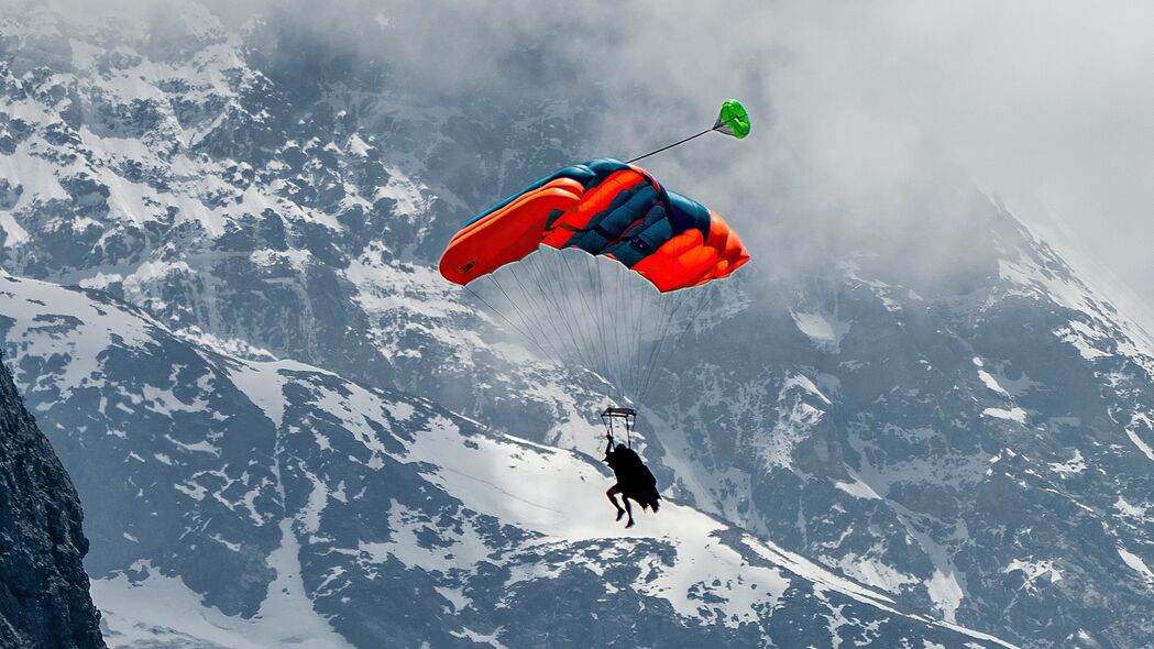 滑翔伞 降落伞 山脉 雪 雪地 4k壁纸 3840x2160