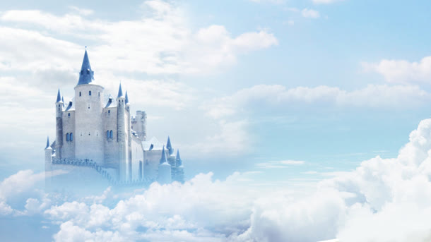 云层上的白色城堡海报背景