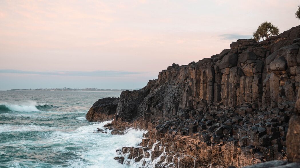 岩石 波浪 石头 地平线 海洋 4k壁纸 3840x2160