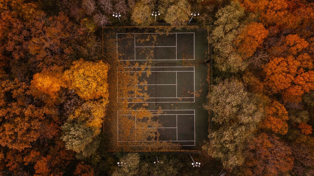 网球 网球场 秋天 鸟瞰 4k壁纸 3840x2160