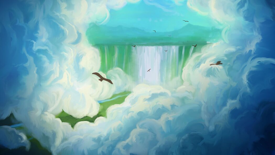 鸟 瀑布 云 艺术 4k壁纸 3840x2160