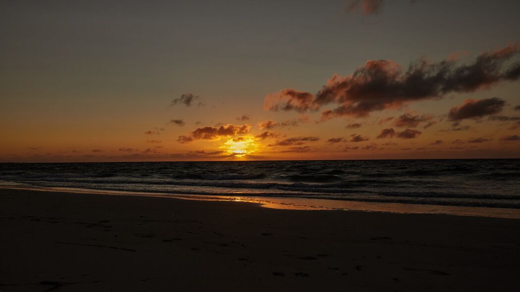日落 阳光 海滩 地平线 4k壁纸 3840x2160