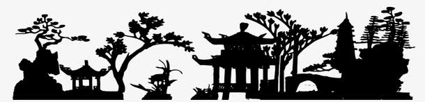 一款古典风格中国庭院剪影矢量素