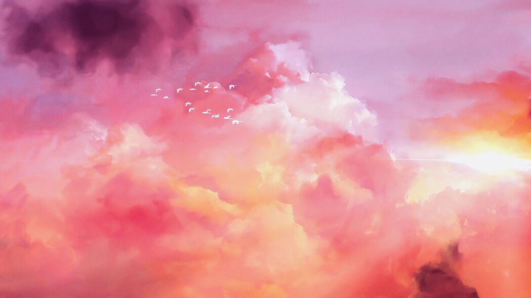 鸟 羊群 粉红色 天空 4k壁纸 3840x2160