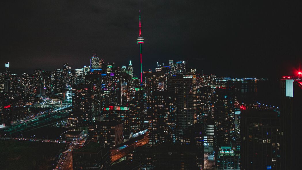 夜城 鸟瞰图 建筑 大都市 多伦多 加拿大 4k壁纸 3840x2160