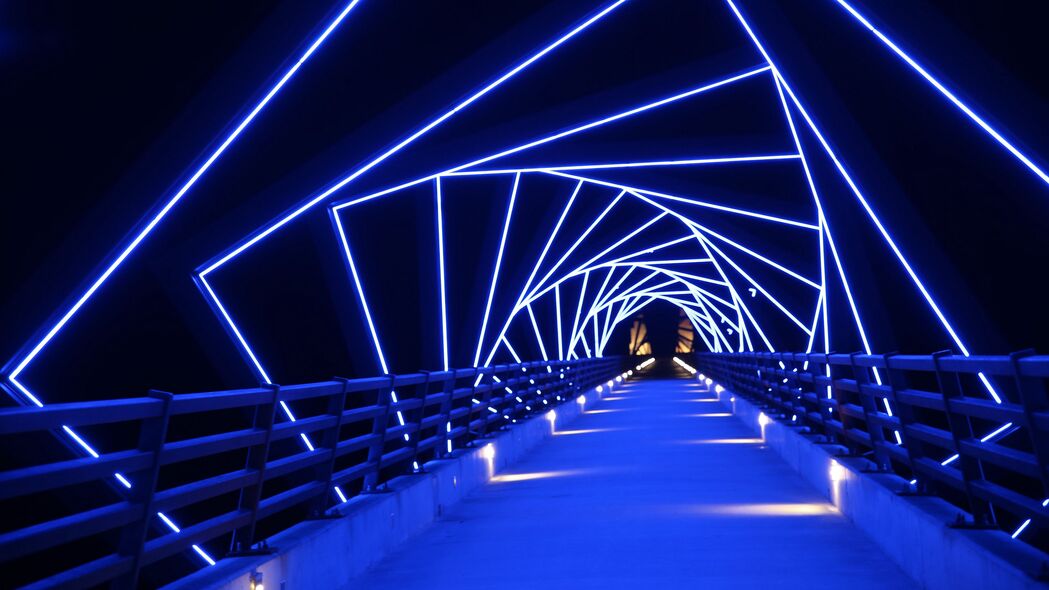 大桥 霓虹灯 蓝色 距离 4k壁纸 3840x2160