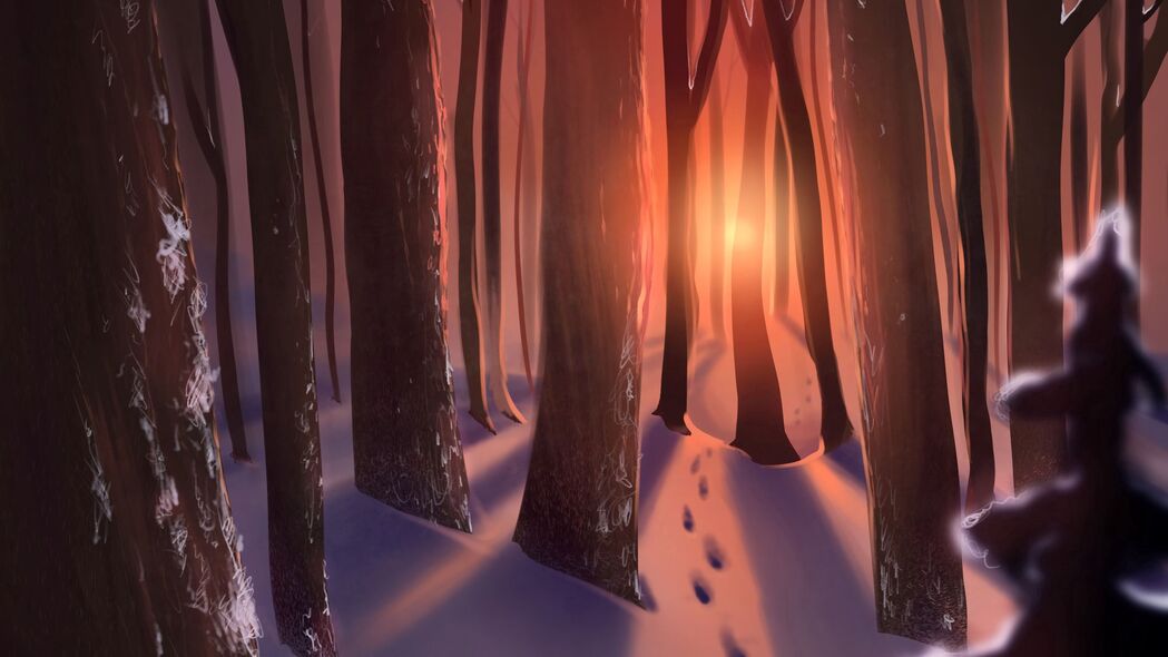 太阳 痕迹 树木 森林 艺术 4k壁纸 3840x2160