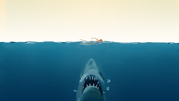 水中吃人的鲨鱼海报背景