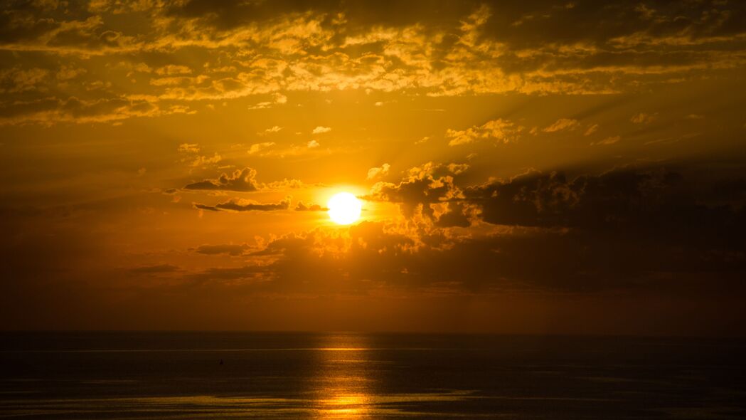 太阳 日落 地平线 大海 眩光 4k壁纸 3840x2160