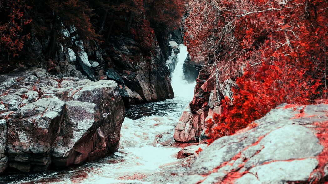 瀑布 水 流 石头 红叶 4k壁纸 3840x2160