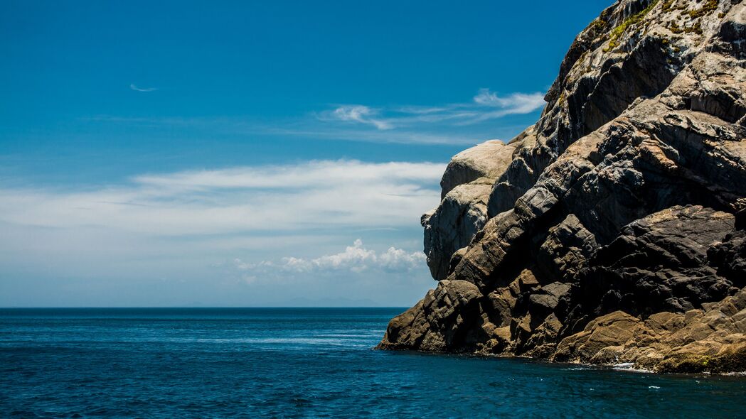 岩石 海岸 大海 地平线 4k壁纸 3840x2160