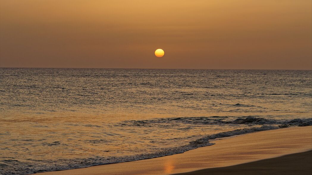 日落 太阳 地平线 海岸 4k壁纸 3840x2160