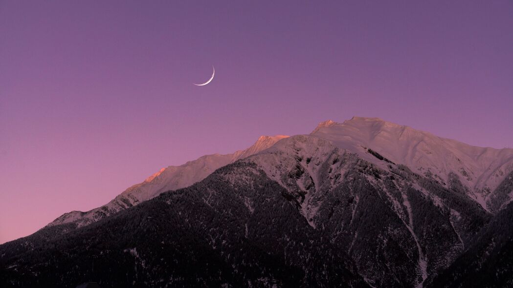 山脉 月亮 黄昏 天空 紫色 4k壁纸 3840x2160