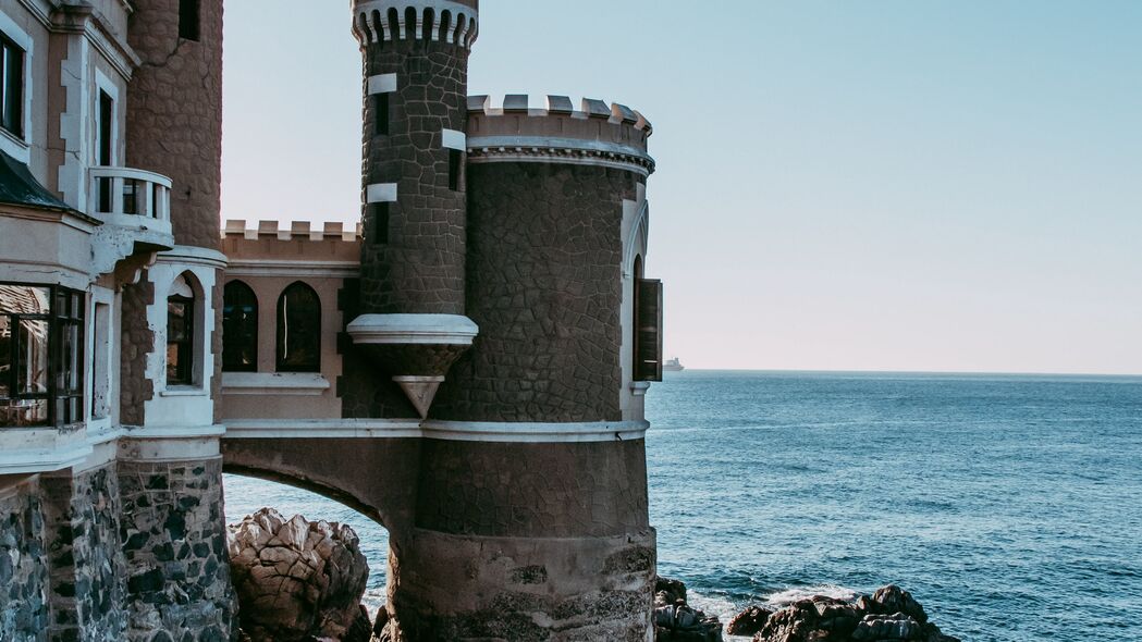 城堡 建筑 建筑 悬崖 海洋 4k壁纸 3840x2160