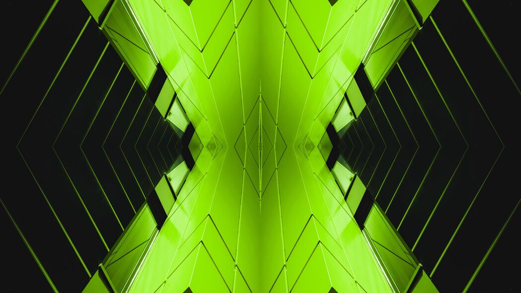 架构 抽象 对称 反射 绿色 4k壁纸 3840x2160