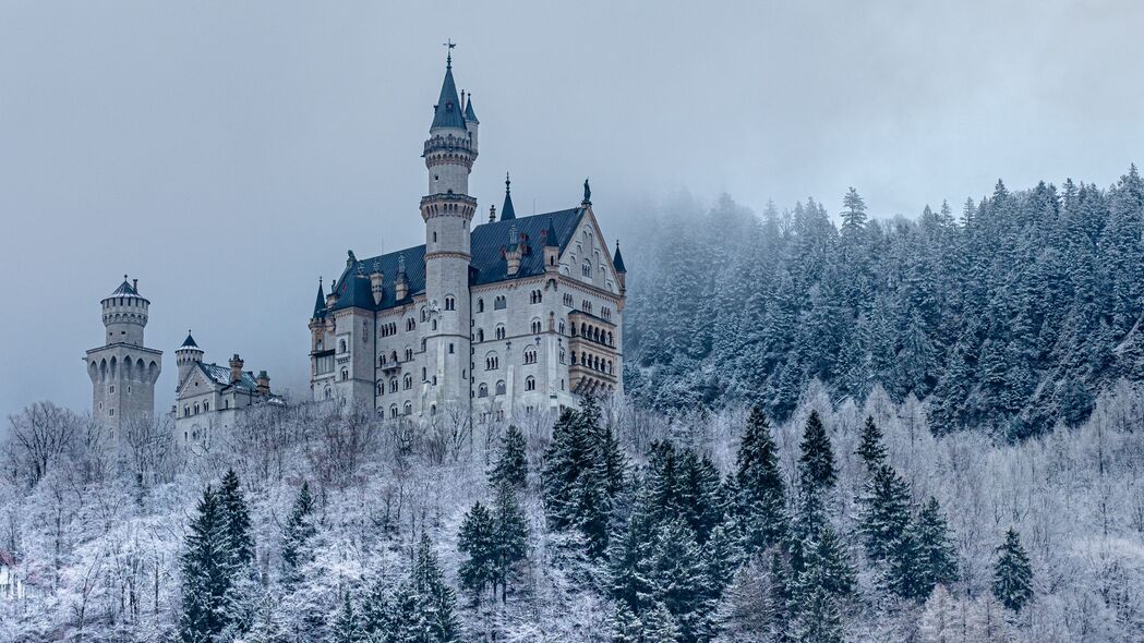 城堡 森林 雪 冬天 建筑 4k壁纸 3840x2160