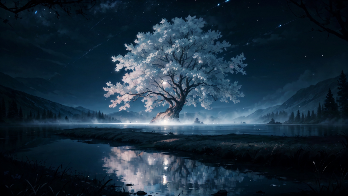 夜晚 魔法树 4k风景壁纸