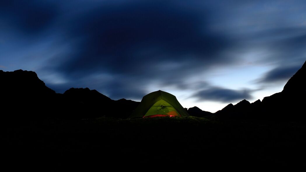 帐篷 黑暗 露营 山脉 夜间 4k壁纸 3840x2160