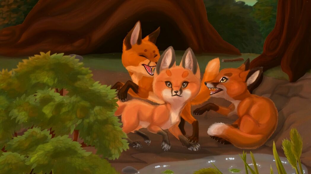 狐狸 玩 动物 野生动物 艺术 4k壁纸 3840x2160