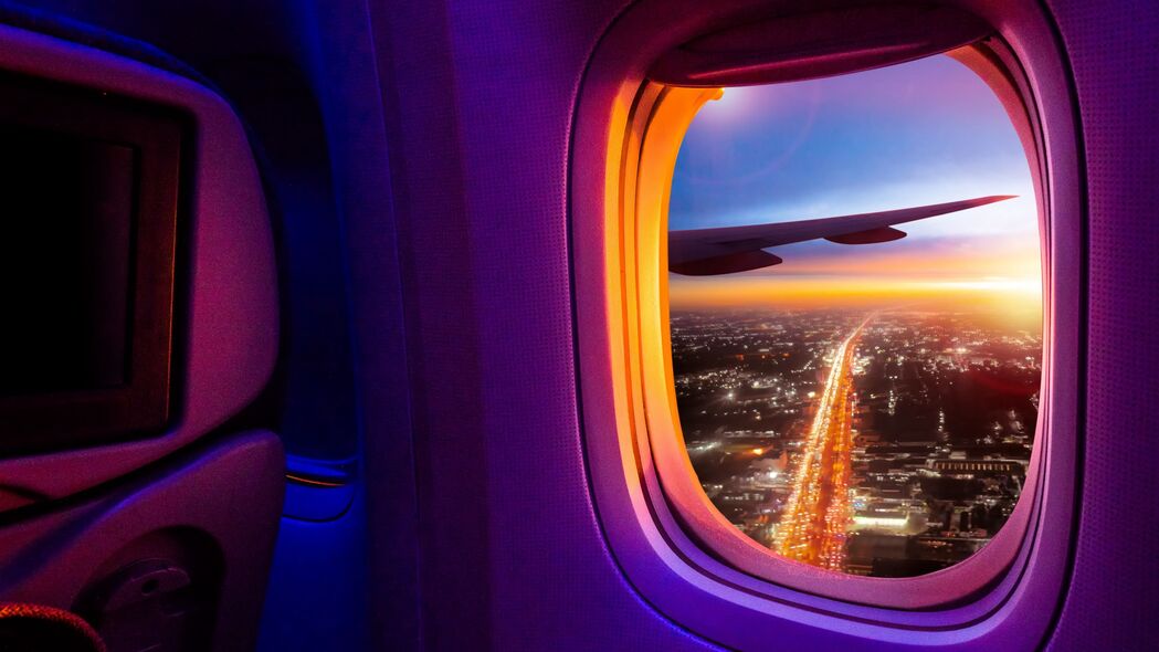 飞机 舷窗 窗户 概览 城市 4k壁纸 3840x2160