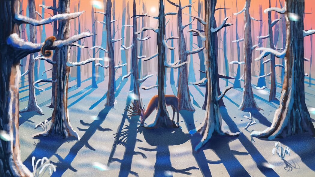 3840x2160 森林 鹿 冬天 自然 艺术壁纸 背景