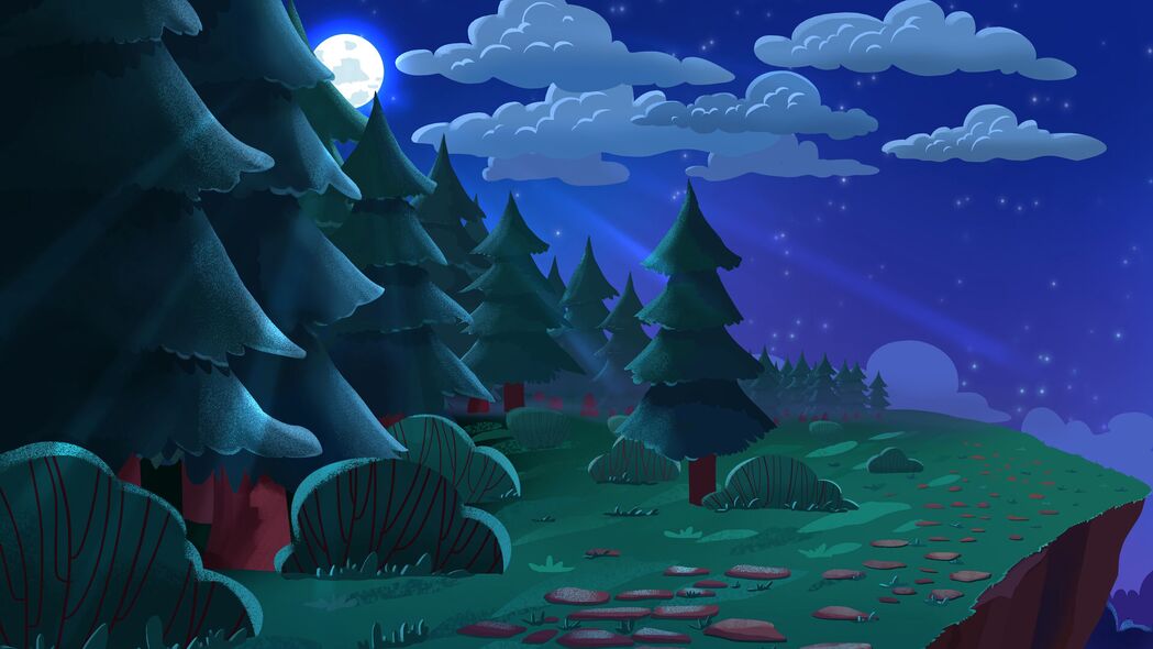 树木 月亮 夜晚 风景 艺术 4k壁纸 3840x2160