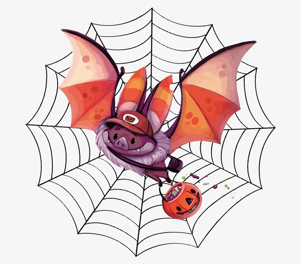 蜘蛛网上的卡通蝙蝠