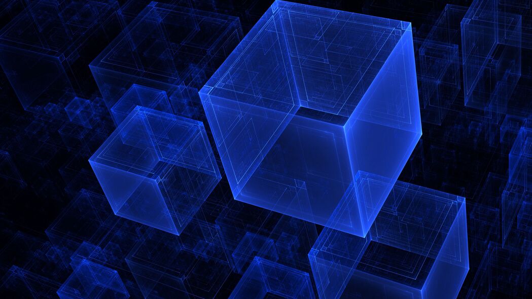 3840x2160 立方体 全息图 抽象 蓝色壁纸 背景