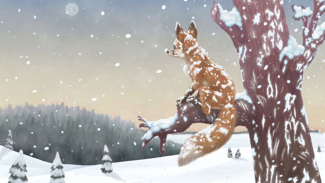 狐狸 树 雪 冬天 艺术 4k壁纸 3840x2160
