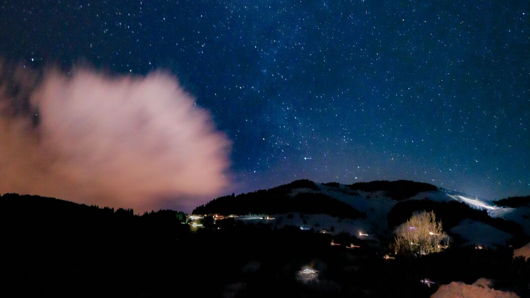 山脉 星空 夜晚 风景 深色 4k壁纸 3840x2160
