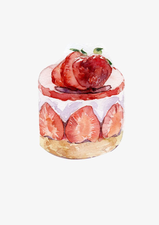 卡通手绘水彩草莓奶油蛋糕