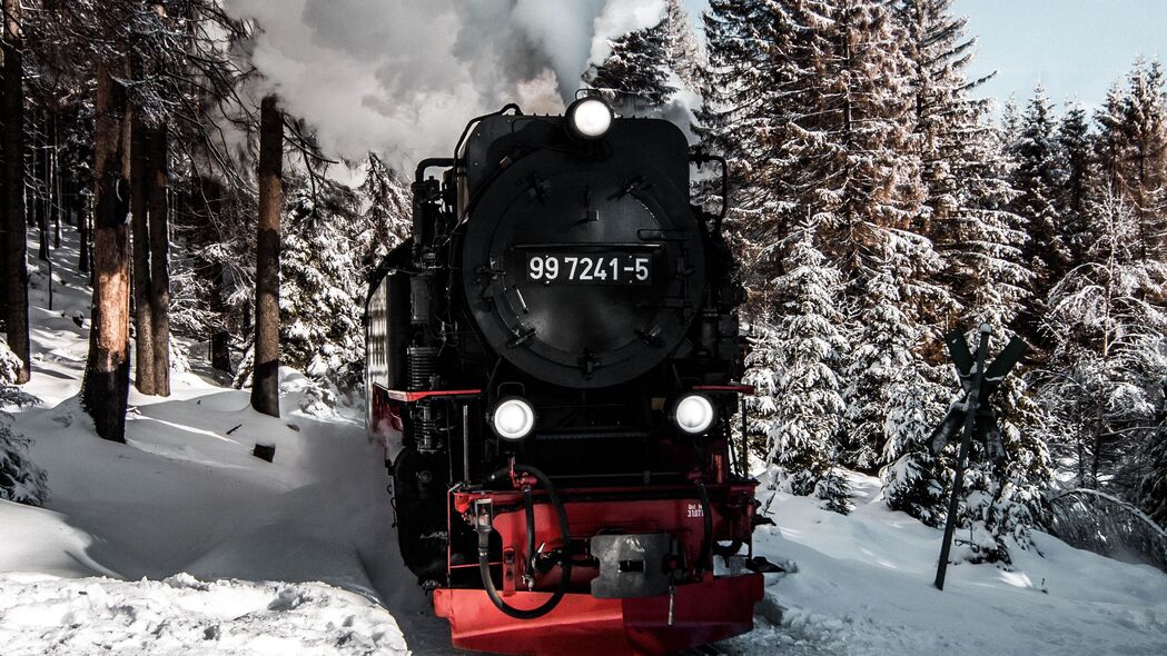 机车 火车 烟 雪 冬季 4k壁纸 3840x2160