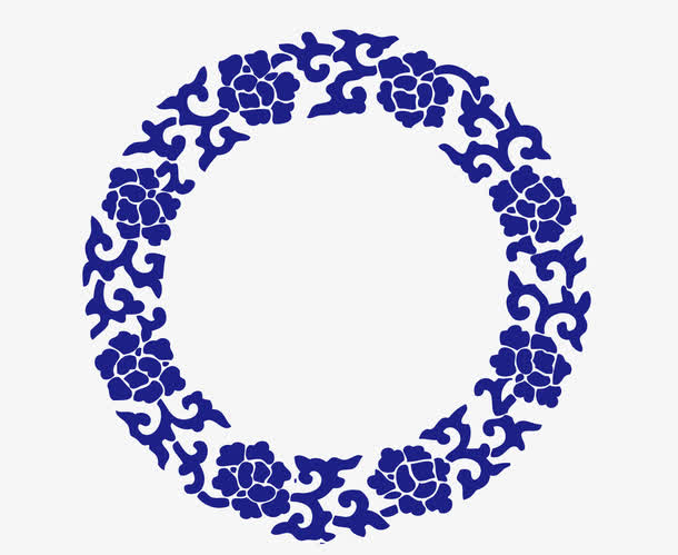 矢量圆形青花瓷边框PNG图片