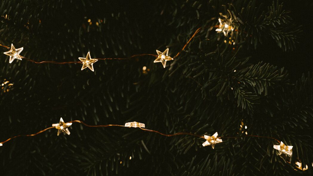花环 星星 树 装饰 新年 4k壁纸 3840x2160