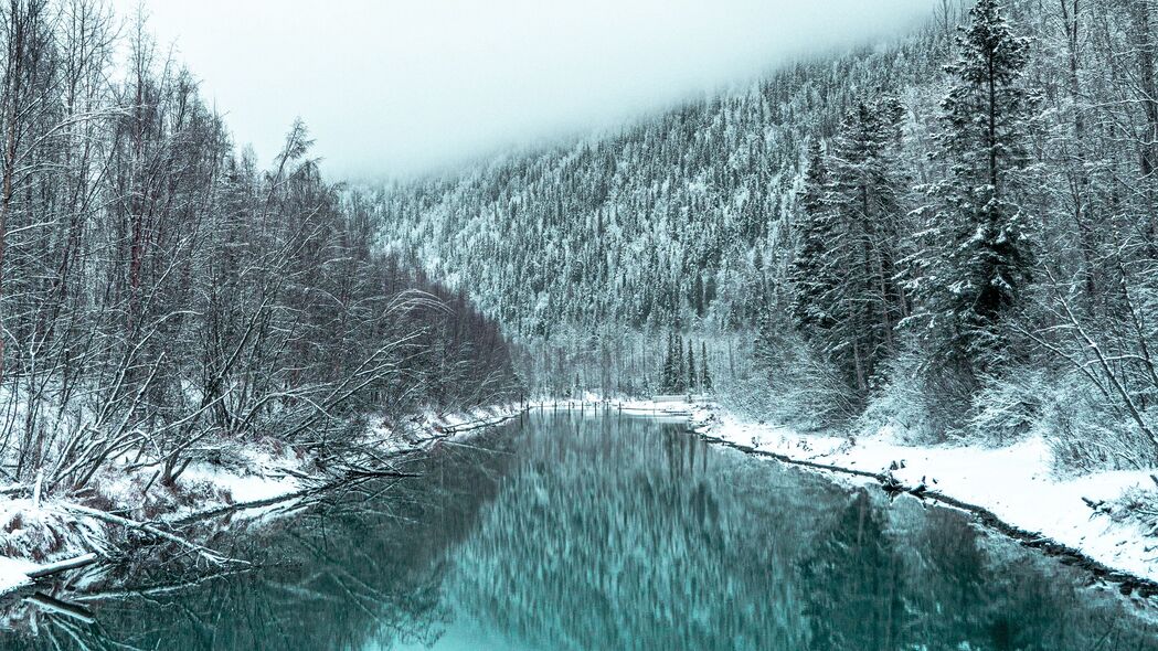 河流 森林 雪地 冬天 风景 4k壁纸 3840x2160