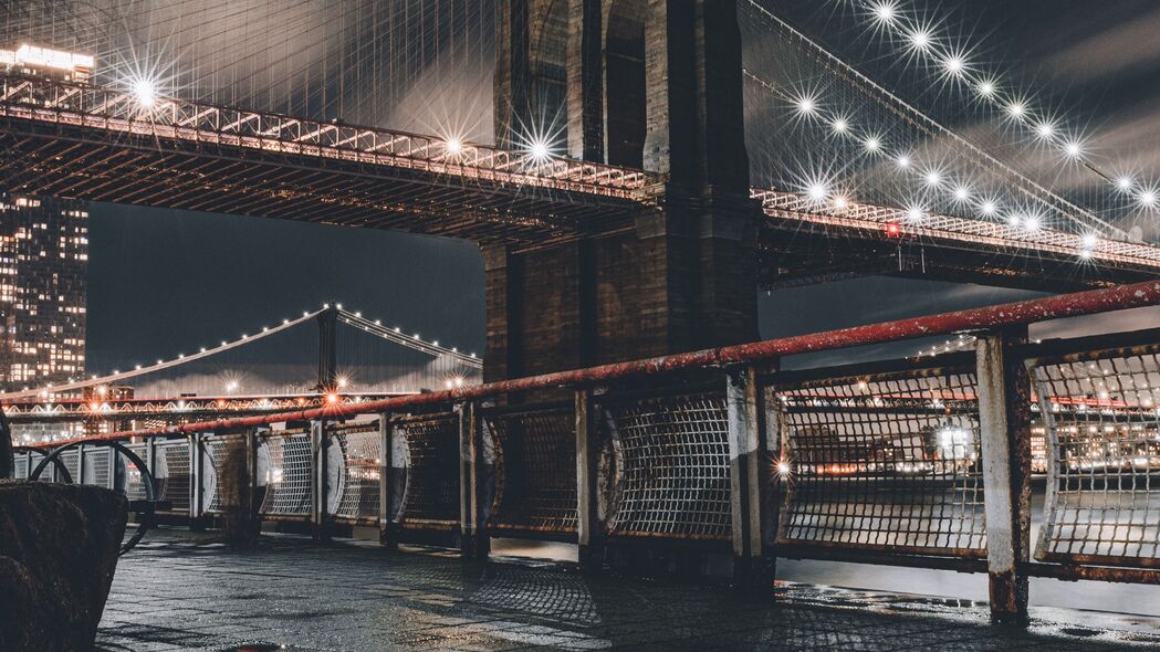 桥梁 建筑 灯光 夜城 纽约 美国 4k壁纸 3840x2160