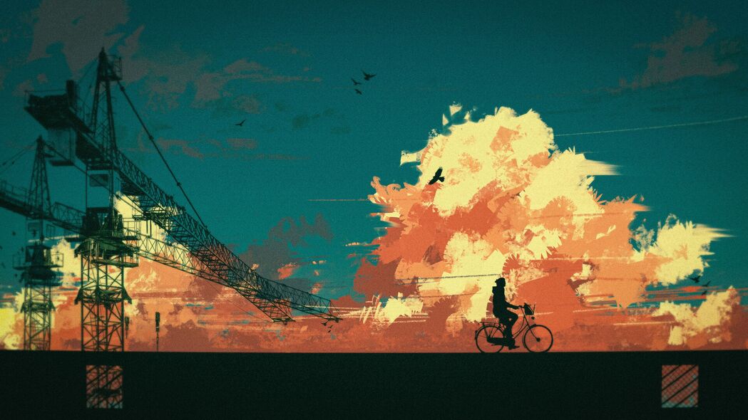 3840x2160 自行车 剪影 自行车 云 艺术壁纸 背景