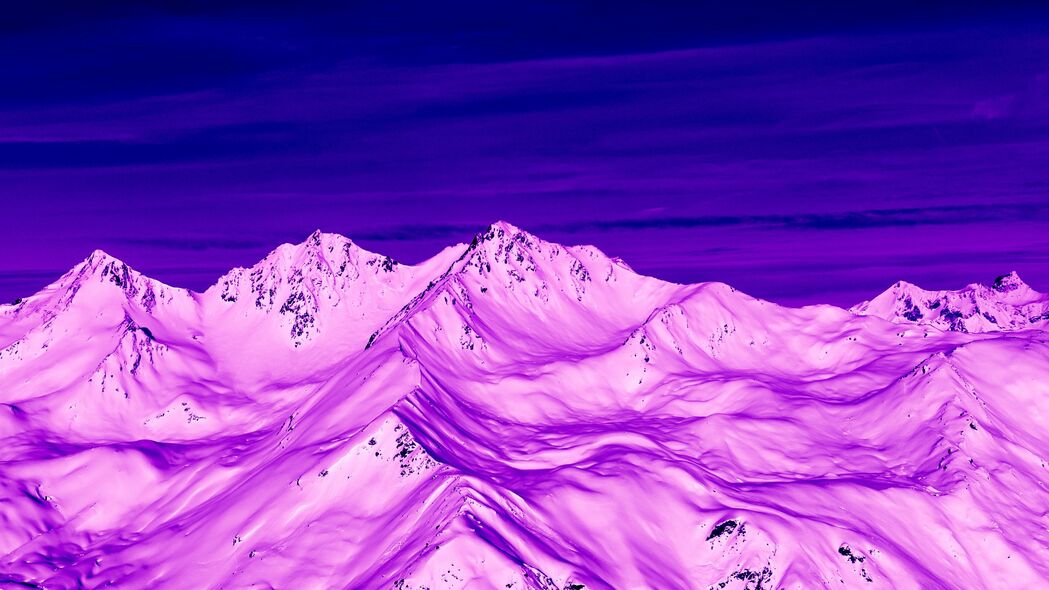 山脉 山峰 鸟瞰图 紫色 雪 黄昏 4k壁纸 3840x2160