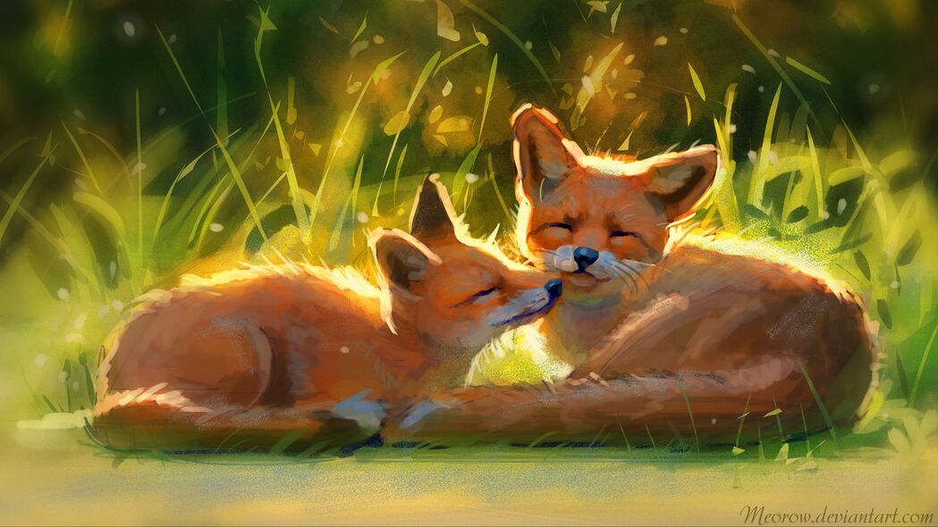 狐狸 可爱 动物 草 艺术 4k壁纸 3840x2160