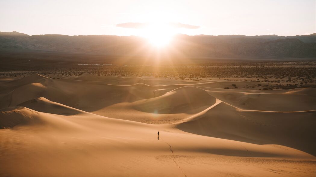 剪影 沙漠 沙丘 沙子 射线 4k壁纸 3840x2160