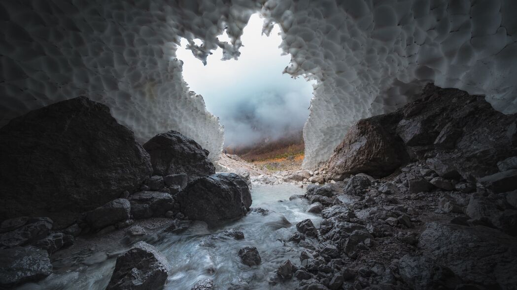 洞穴 石头 冰 冻结 水 自然 4k壁纸 3840x2160